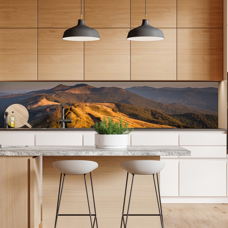 Naklejka repozycjonowalna złoty grzbiet górski o zachodzie słońca – Wallissimo® Naklejka repozycjonowalna złoty grzbiet górski o zachodzie słońca – Wallissimo®