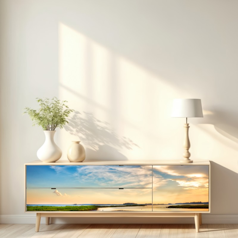 Naklejka repozycjonowalna czapla nad zatoką Chesapeake o zachodzie słońca – Wallissimo® Naklejka repozycjonowalna czapla nad zatoką Chesapeake o zachodzie słońca – Wallissimo®