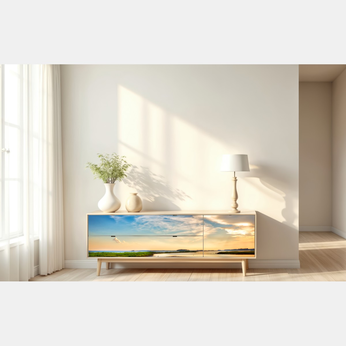 Naklejka repozycjonowalna czapla nad zatoką Chesapeake o zachodzie słońca – Wallissimo® Naklejka repozycjonowalna czapla nad zatoką Chesapeake o zachodzie słońca – Wallissimo®