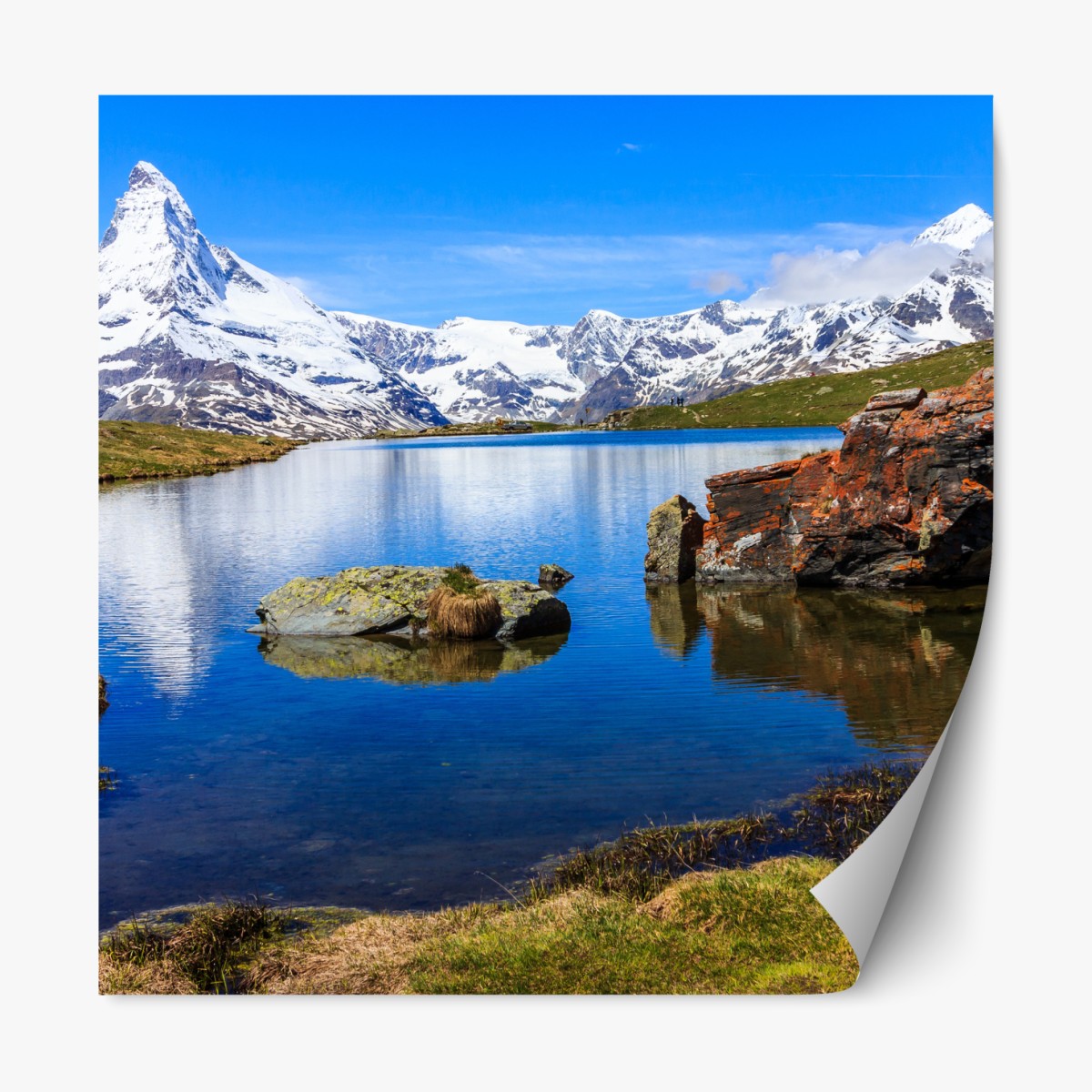 Repositionable sticker tranquil reflection of the Matterhorn at Stellisee, Zermatt