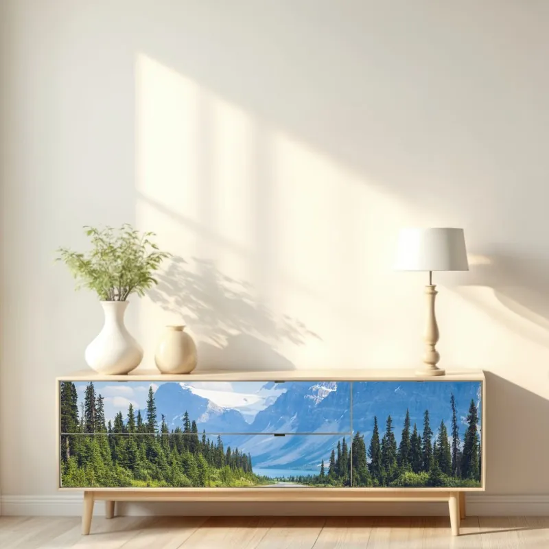 Naklejka repozycjonowalna monochromatyczny most i geometryczne linie – Wallissimo®