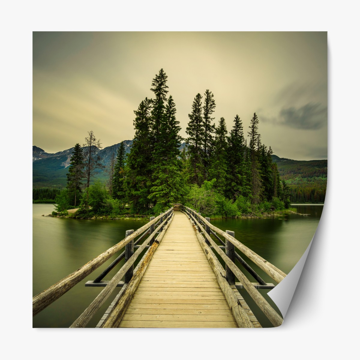 Repositionable sticker evening walkway to Pyramid Island, Jasper National Park