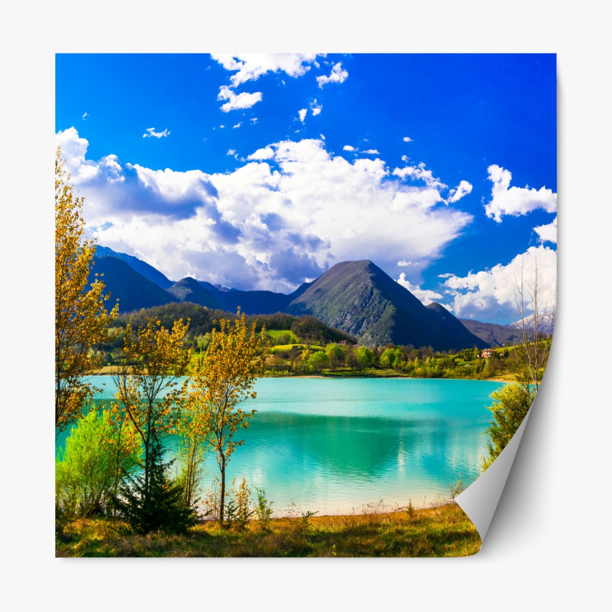 Repositionable sticker turquoise lake mountain panorama