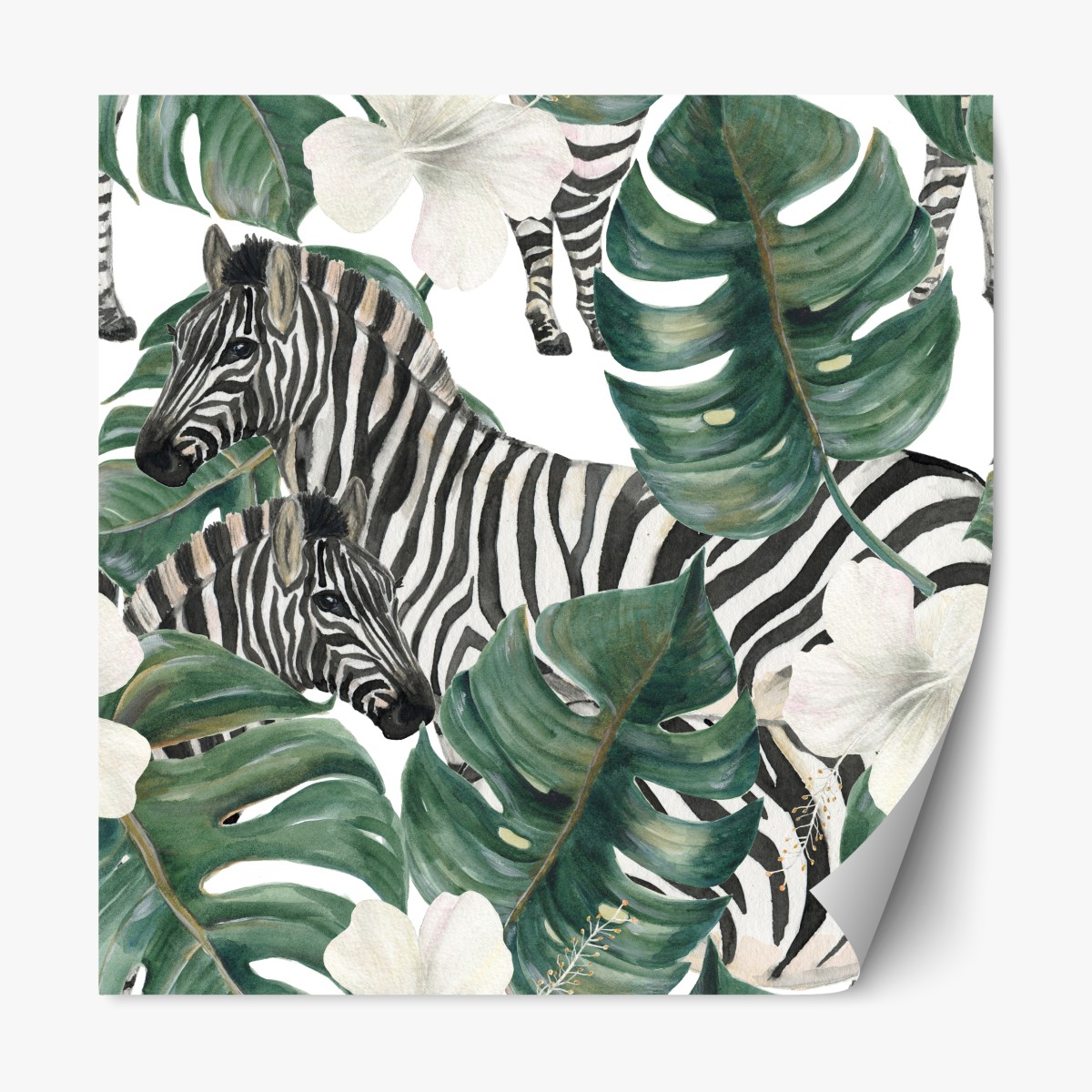 Repositionable sticker tropical zebra botanical pattern