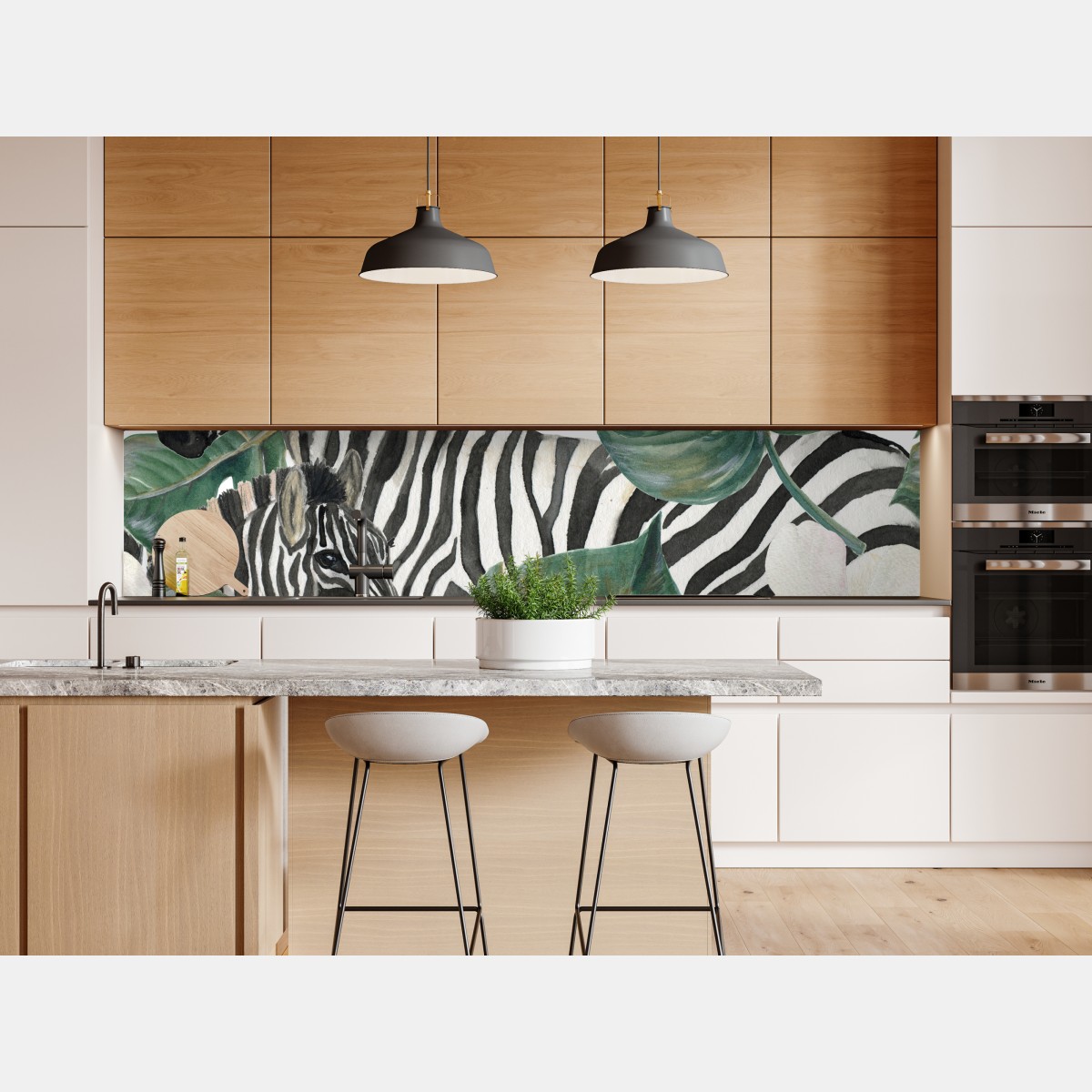 Naklejka repozycjonowalna tropikalny wzór z zebrą i monsterą – Wallissimo® Naklejka repozycjonowalna tropikalny wzór z zebrą i monsterą – Wallissimo®