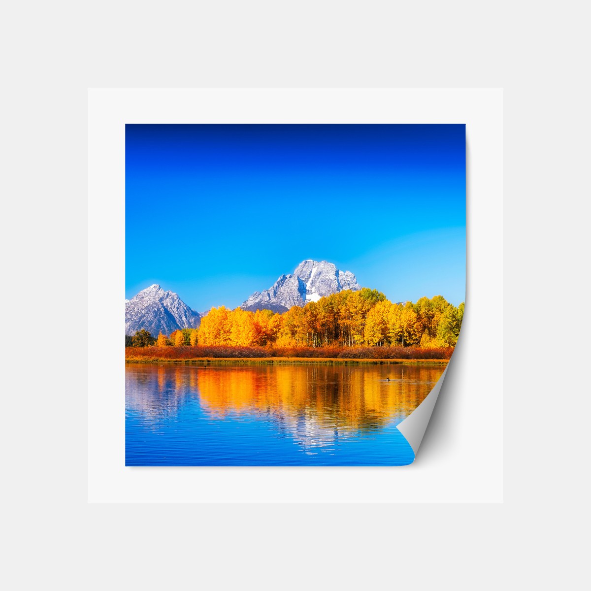 Repositionable sticker autumn mountains and lake reflections