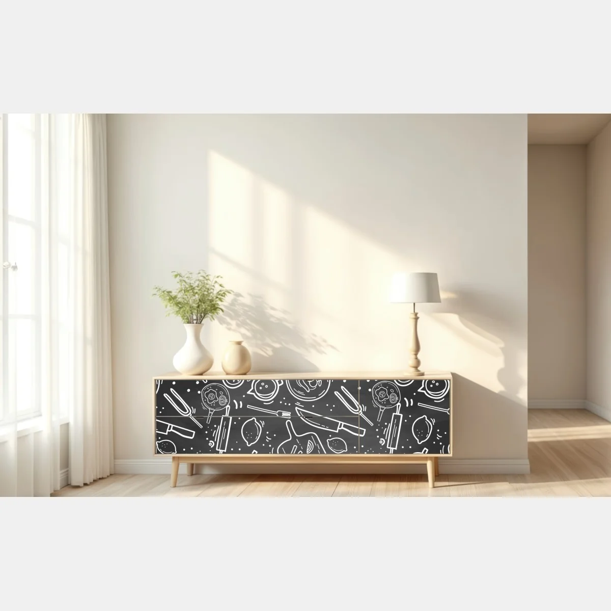 Naklejka repozycjonowalna kuchenny wzór tablicowy z doodlami – Wallissimo® Naklejka repozycjonowalna kuchenny wzór tablicowy z doodlami – Wallissimo®
