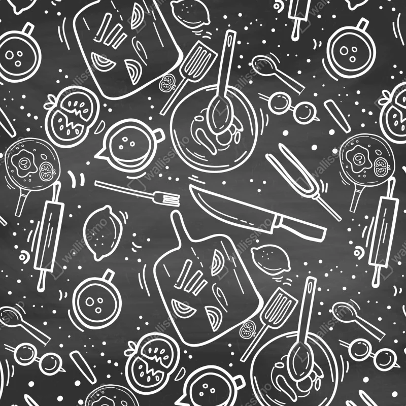 Naklejka repozycjonowalna kuchenny wzór tablicowy z doodlami – Wallissimo® Naklejka repozycjonowalna kuchenny wzór tablicowy z doodlami – Wallissimo®