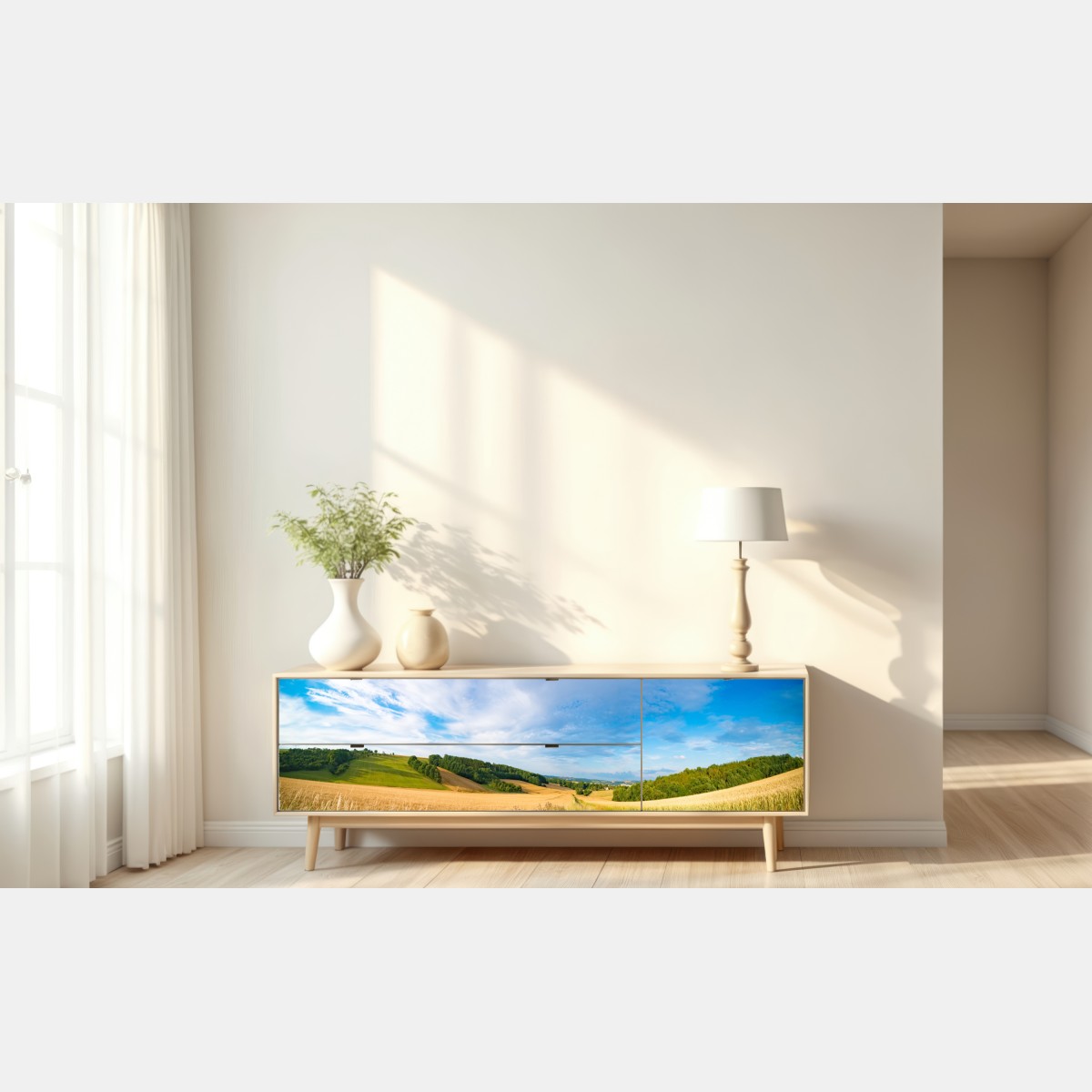 Naklejka repozycjonowalna poranna panorama pszenicy w Kansas – Wallissimo® Naklejka repozycjonowalna poranna panorama pszenicy w Kansas – Wallissimo®