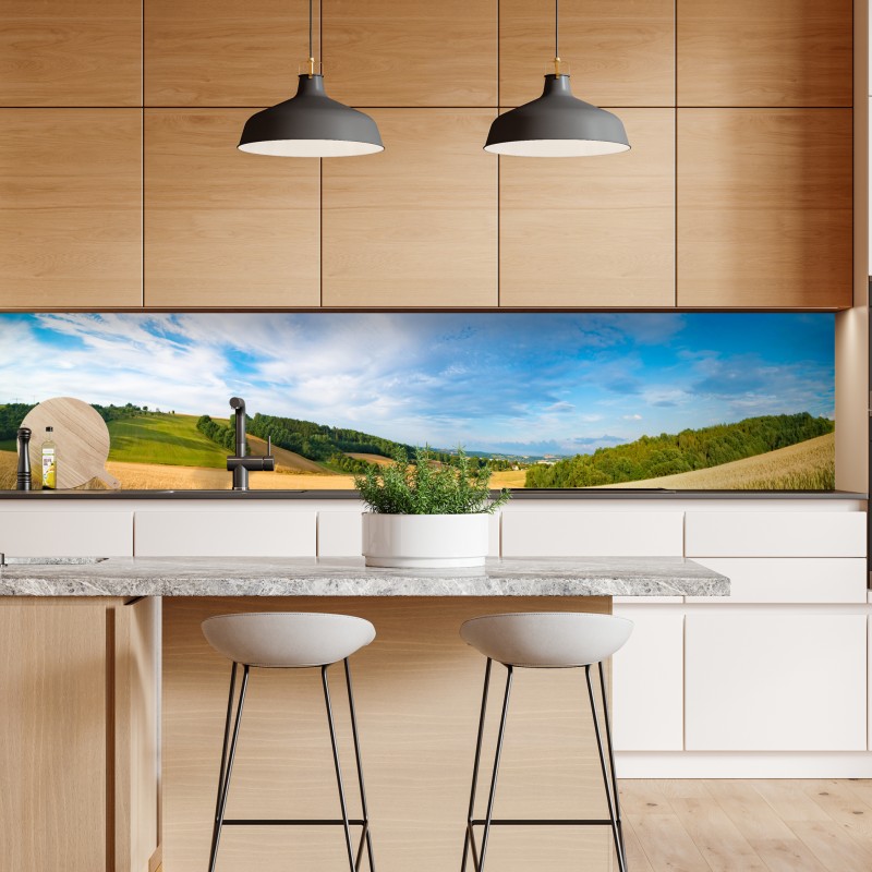 Naklejka repozycjonowalna poranna panorama pszenicy w Kansas – Wallissimo® Naklejka repozycjonowalna poranna panorama pszenicy w Kansas – Wallissimo®