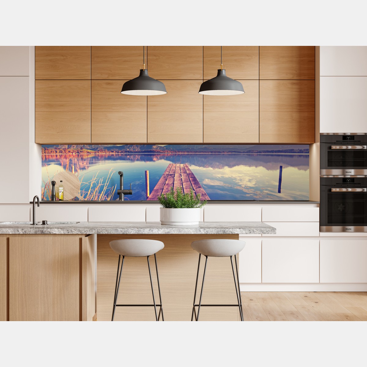 Naklejka repozycjonowalna drewniany pomost nad górskim jeziorem – Wallissimo® Naklejka repozycjonowalna drewniany pomost nad górskim jeziorem – Wallissimo®