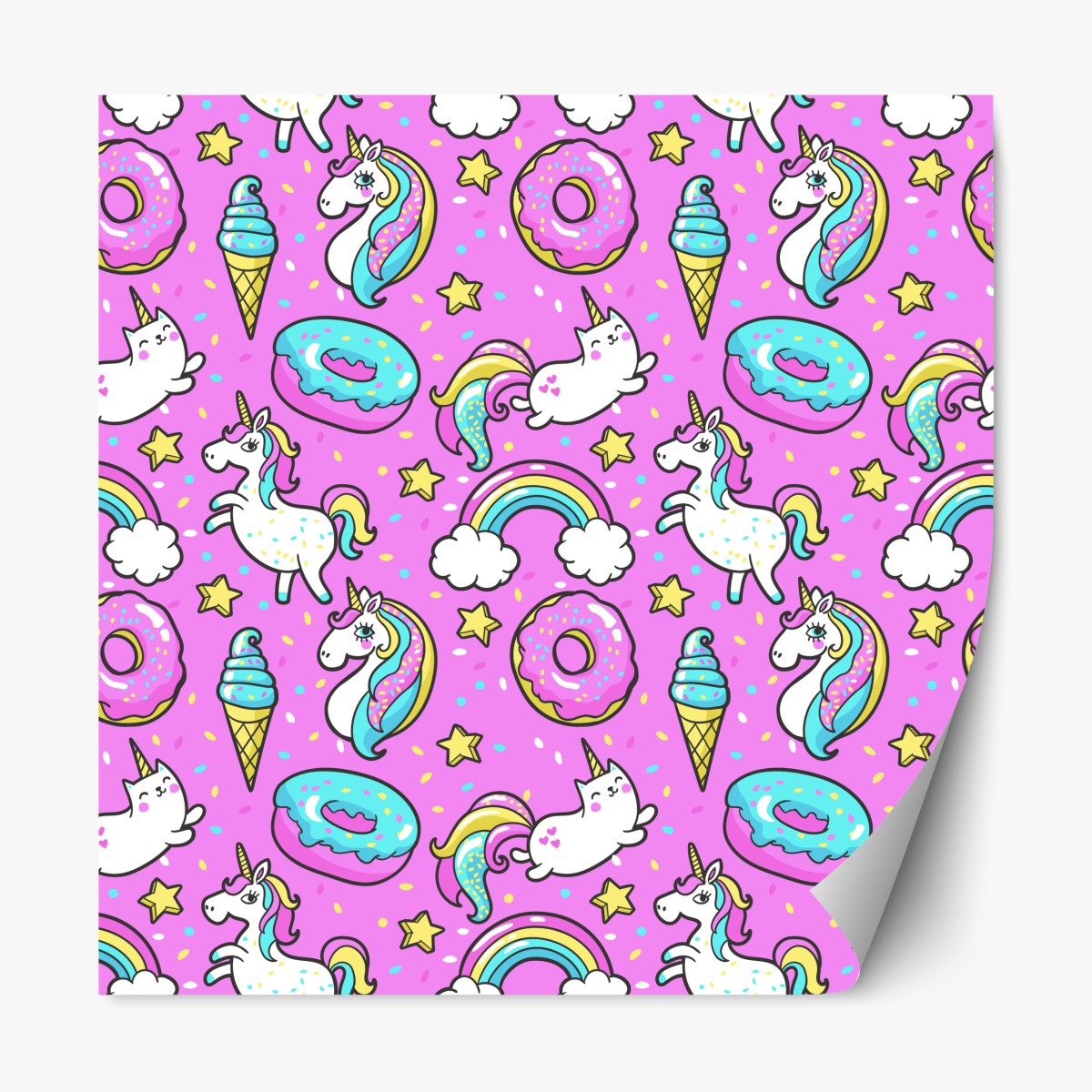 Repositionable sticker pastel unicorns and sweets pattern