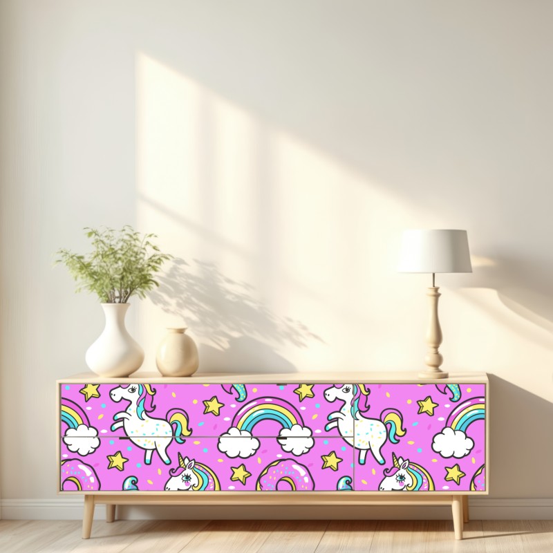 Naklejka repozycjonowalna pastelowe jednorożce i słodkości – Wallissimo® Naklejka repozycjonowalna pastelowe jednorożce i słodkości – Wallissimo®