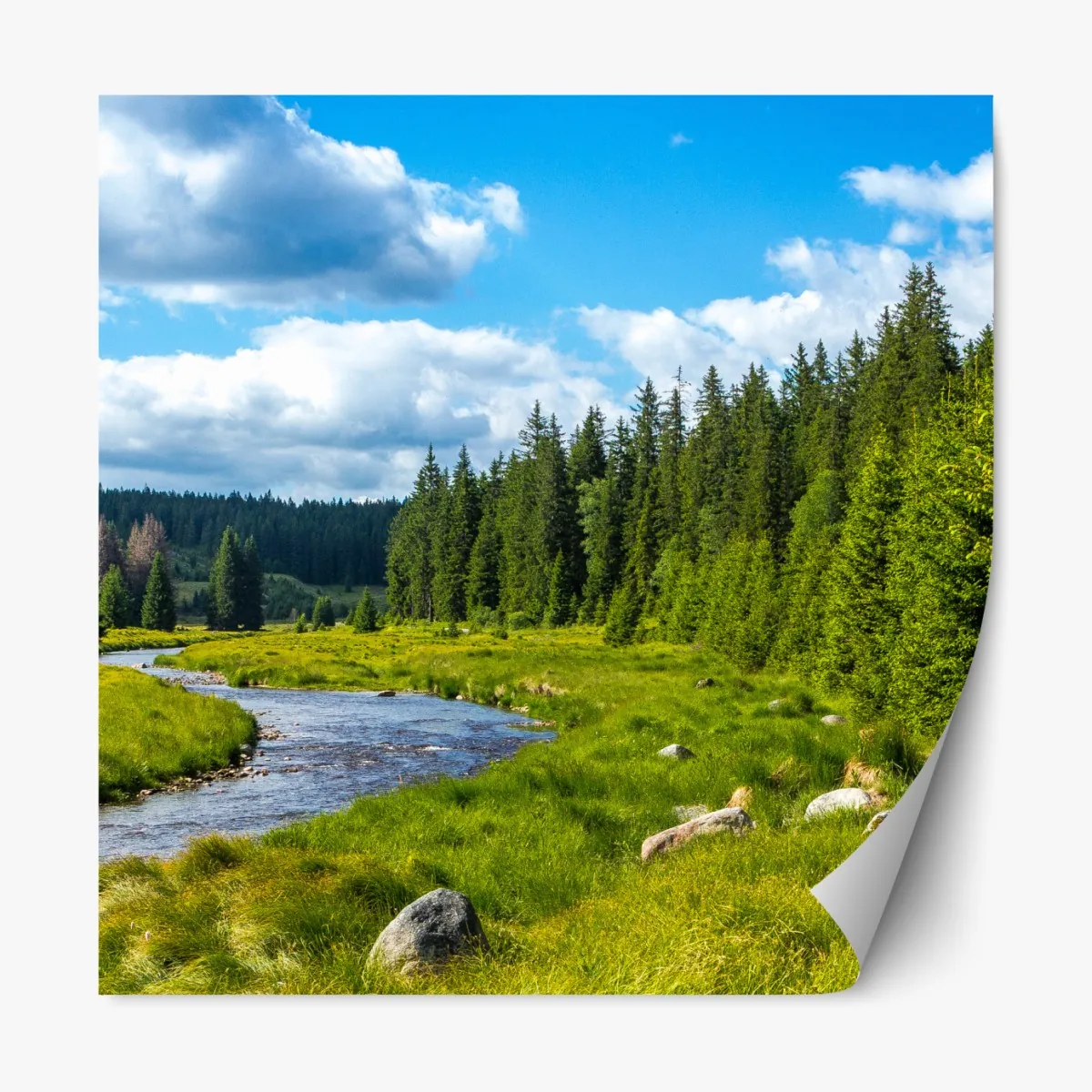 Naklejka repozycjonowalna spokojna rzeka nad łąką – Wallissimo® Naklejka repozycjonowalna spokojna rzeka nad łąką – Wallissimo®