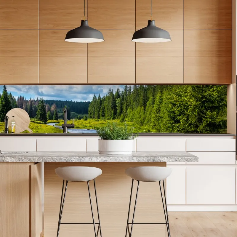 Naklejka repozycjonowalna spokojna rzeka nad łąką – Wallissimo® Naklejka repozycjonowalna spokojna rzeka nad łąką – Wallissimo®