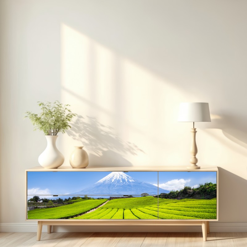 Naklejka repozycjonowalna bujne pola herbaty u stóp Góry Fuji – Wallissimo® Naklejka repozycjonowalna bujne pola herbaty u stóp Góry Fuji – Wallissimo®