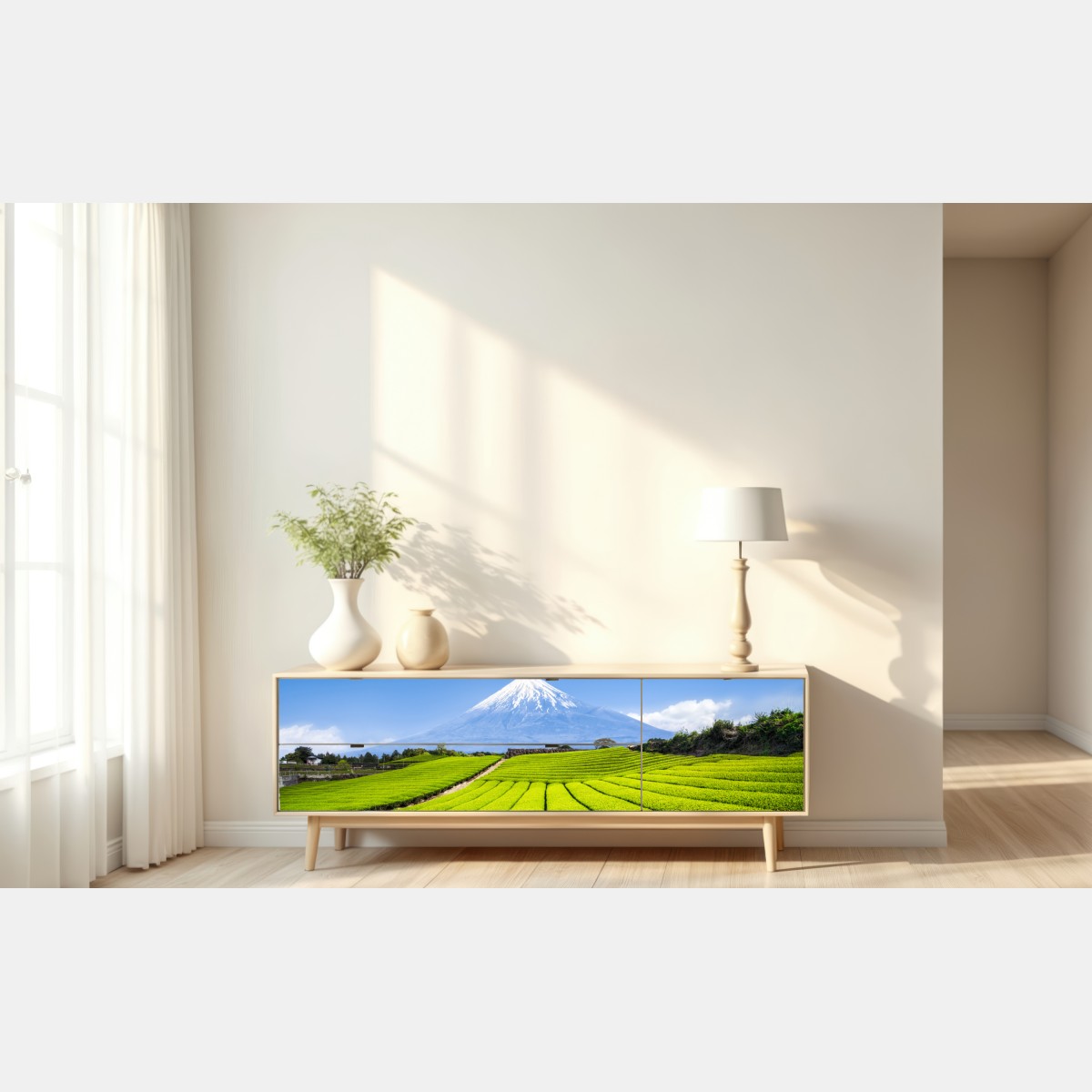 Naklejka repozycjonowalna bujne pola herbaty u stóp Góry Fuji – Wallissimo® Naklejka repozycjonowalna bujne pola herbaty u stóp Góry Fuji – Wallissimo®