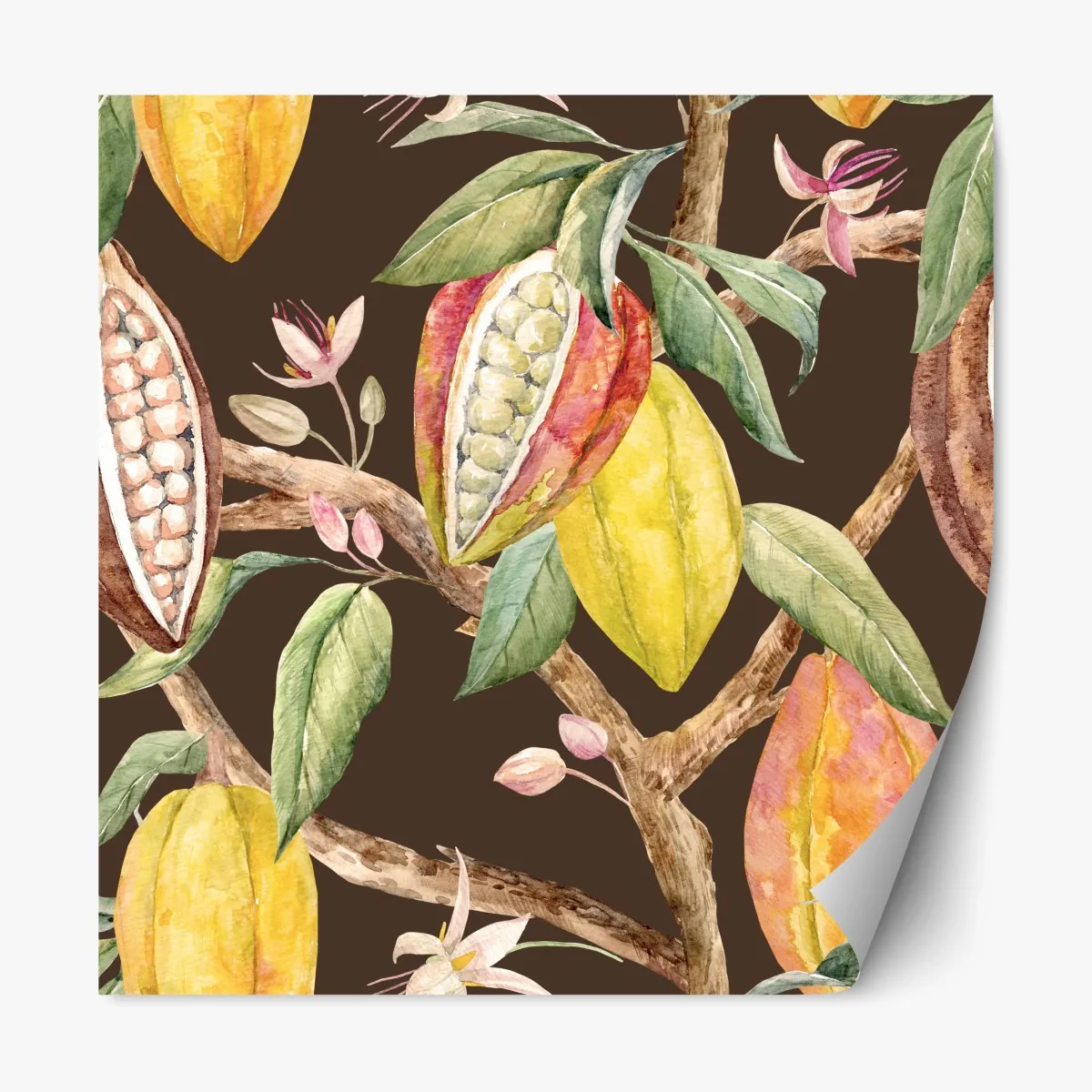 Naklejka repozycjonowalna akwarelowy wzór strąków kakaowych – Wallissimo® Naklejka repozycjonowalna akwarelowy wzór strąków kakaowych – Wallissimo®