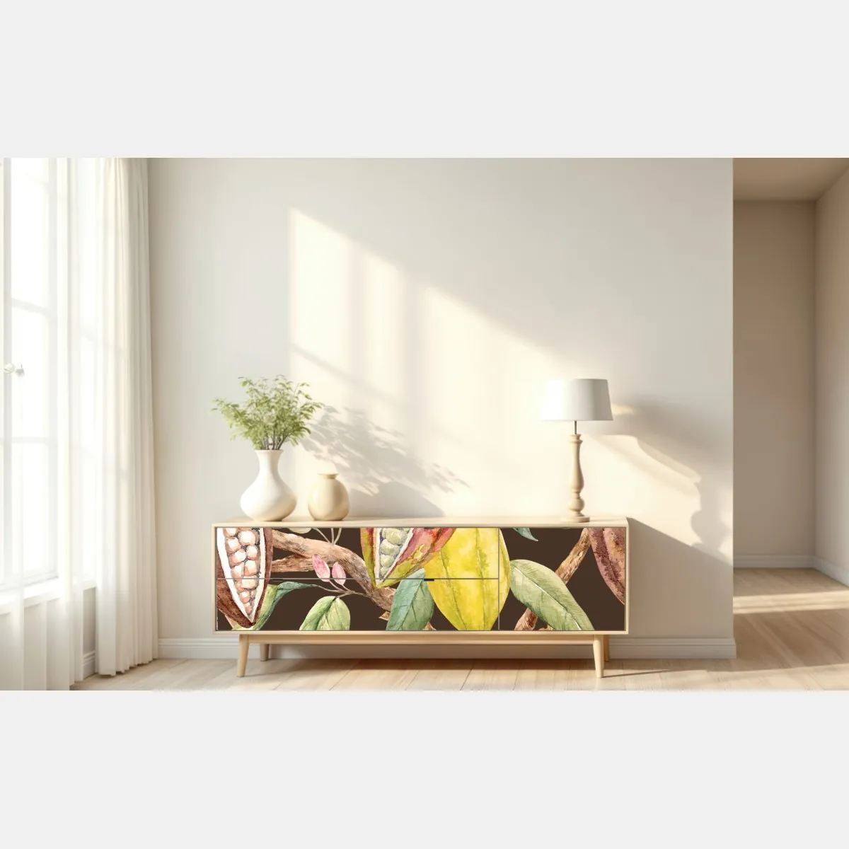 Naklejka repozycjonowalna akwarelowy wzór strąków kakaowych – Wallissimo® Naklejka repozycjonowalna akwarelowy wzór strąków kakaowych – Wallissimo®