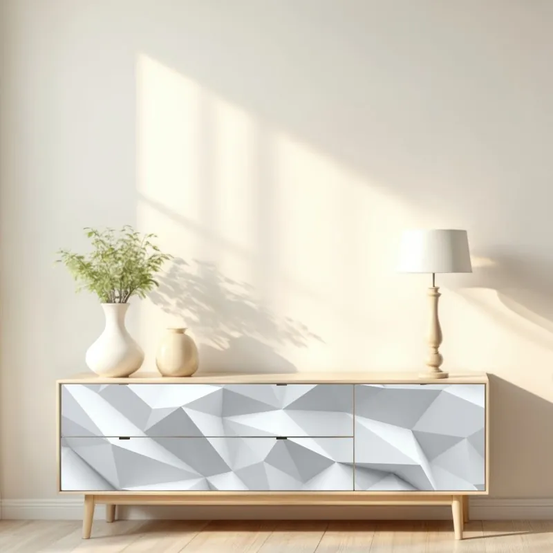 Naklejka repozycjonowalna biały trójwymiarowy geometryczny wzór low-poly – Wallissimo® Naklejka repozycjonowalna biały trójwymiarowy geometryczny wzór low-poly – Wallissimo®