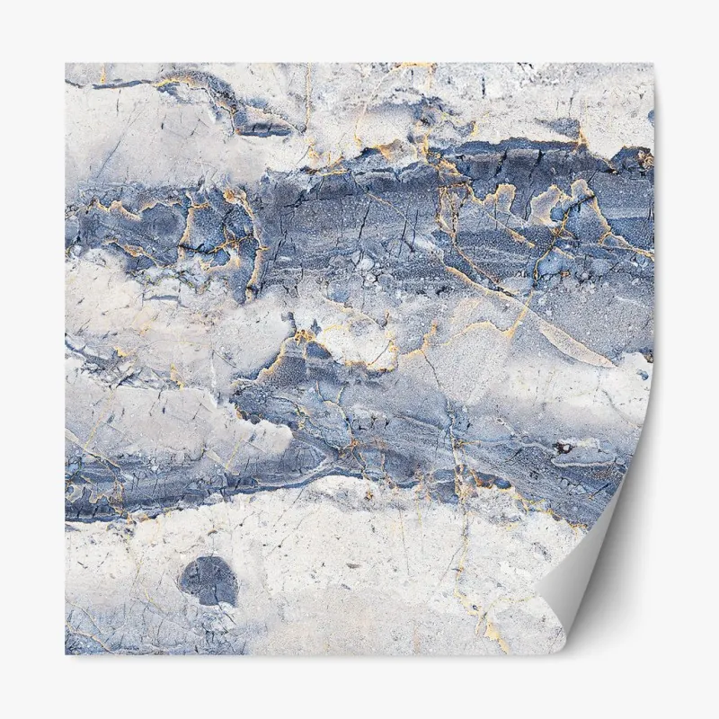Naklejka repozycjonowalna niebieski marmur ze złotymi żyłami