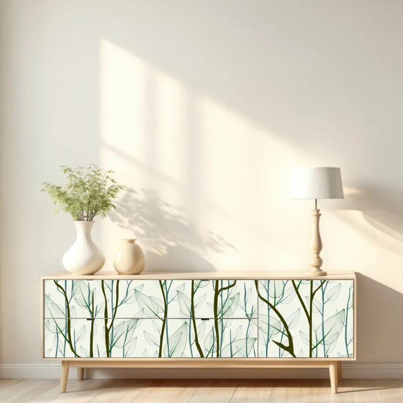 Naklejka repozycjonowalna delikatny wzór liści i gałęzi – Wallissimo® Naklejka repozycjonowalna delikatny wzór liści i gałęzi – Wallissimo®