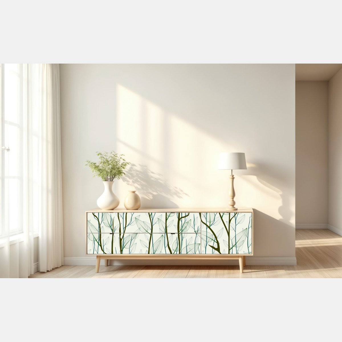 Naklejka repozycjonowalna delikatny wzór liści i gałęzi – Wallissimo® Naklejka repozycjonowalna delikatny wzór liści i gałęzi – Wallissimo®