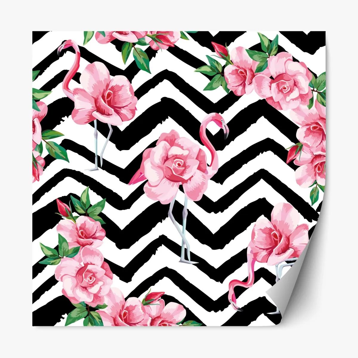 Naklejka repozycjonowalna tropikalny wzór z różowym flamingiem i różami – Wallissimo® Naklejka repozycjonowalna tropikalny wzór z różowym flamingiem i różami – Wallissimo®