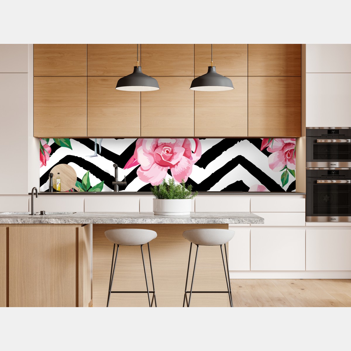 Naklejka repozycjonowalna tropikalny wzór z różowym flamingiem i różami – Wallissimo® Naklejka repozycjonowalna tropikalny wzór z różowym flamingiem i różami – Wallissimo®