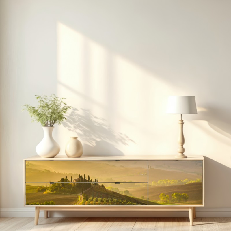 Naklejka repozycjonowalna mglisty poranek nad Val d'Orcia – Wallissimo® Naklejka repozycjonowalna mglisty poranek nad Val d'Orcia – Wallissimo®