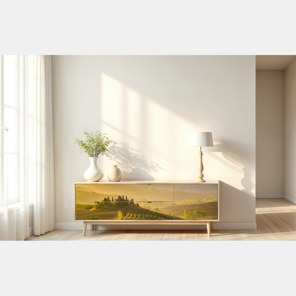 Naklejka repozycjonowalna mglisty poranek nad Val d'Orcia – Wallissimo® Naklejka repozycjonowalna mglisty poranek nad Val d'Orcia – Wallissimo®