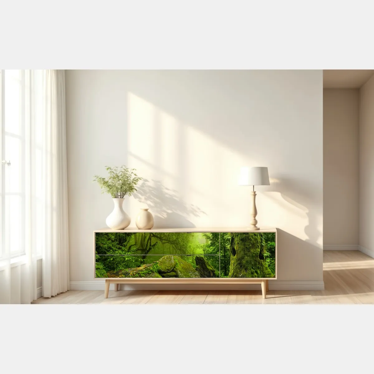 Naklejka repozycjonowalna leśny strumień porośnięty mchem – Wallissimo® Naklejka repozycjonowalna leśny strumień porośnięty mchem – Wallissimo®