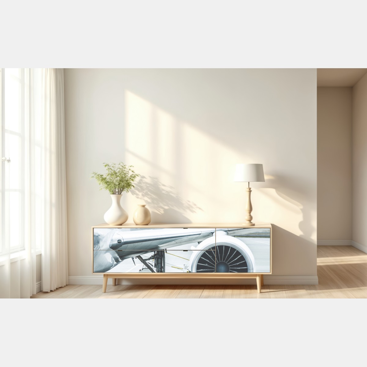 Naklejka repozycjonowalna zbliżenie silnika odrzutowego na terminalu – Wallissimo® Naklejka repozycjonowalna zbliżenie silnika odrzutowego na terminalu – Wallissimo®