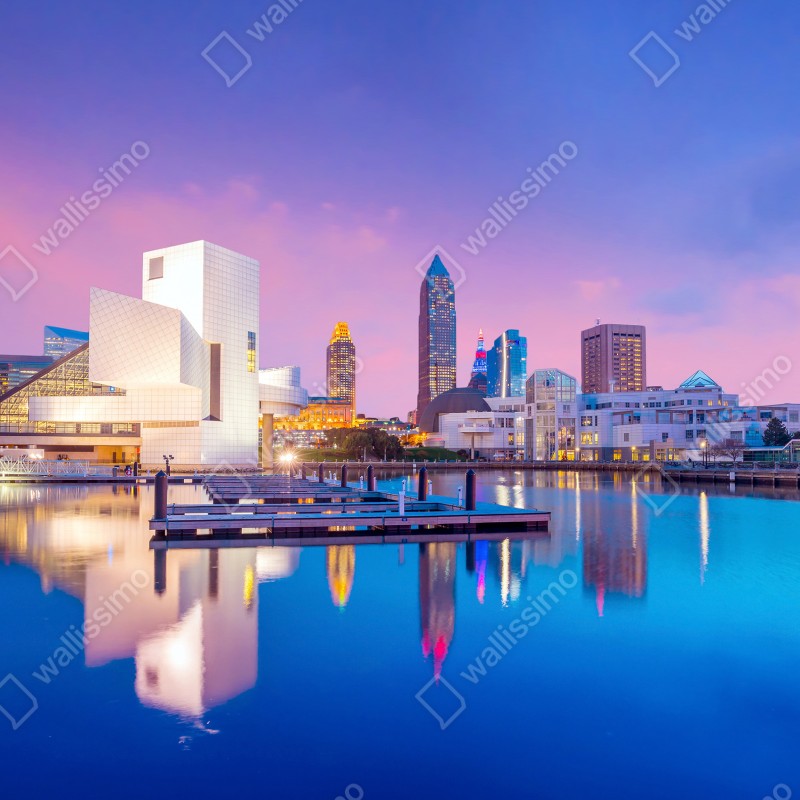 Naklejka repozycjonowalna panorama miasta Cleveland o zmierzchu – Wallissimo® Naklejka repozycjonowalna panorama miasta Cleveland o zmierzchu – Wallissimo®
