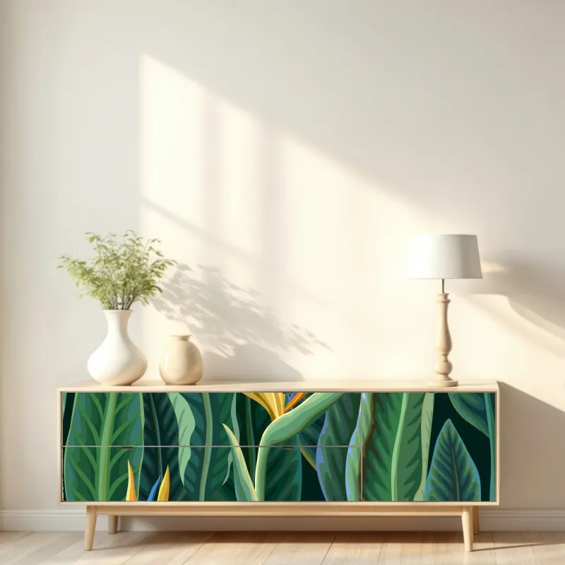 Naklejka repozycjonowalna tropikalny wzór z kakadu i kwiatami – Wallissimo®