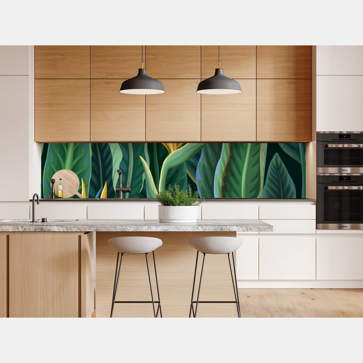 Naklejka repozycjonowalna tropikalna ilustracja strelicji i bujnych liści – Wallissimo® Naklejka repozycjonowalna tropikalna ilustracja strelicji i bujnych liści – Wallissimo®