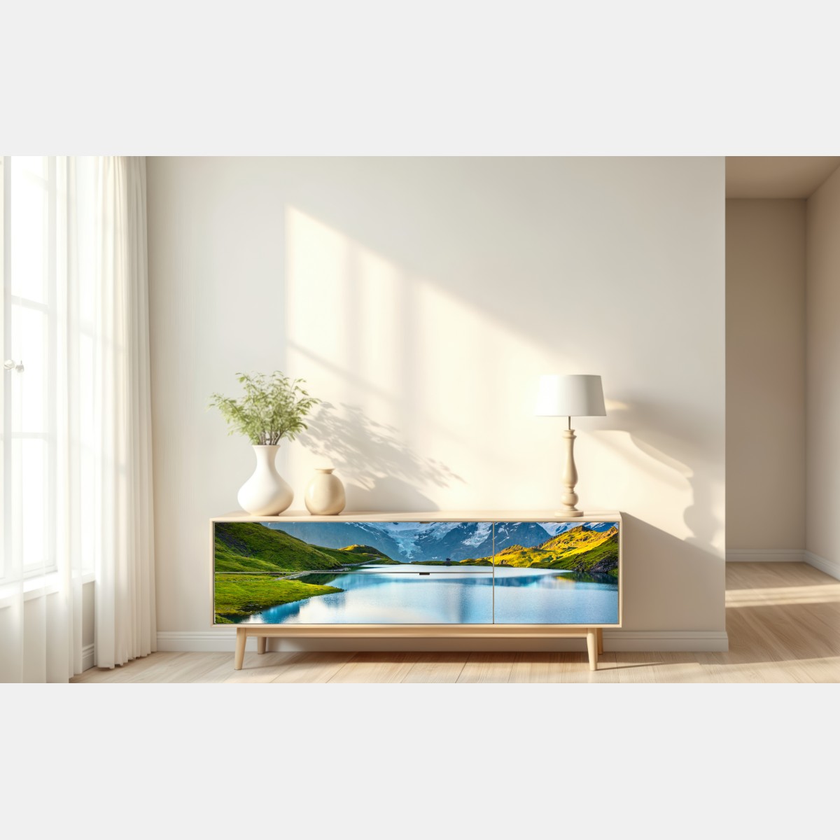 Naklejka repozycjonowalna spokojne alpejskie jezioro pod szczytem Wetterhorn, Szwajcaria – Wallissimo® Naklejka repozycjonowalna spokojne alpejskie jezioro pod szczytem Wetterhorn, Szwajcaria – Wallissimo®