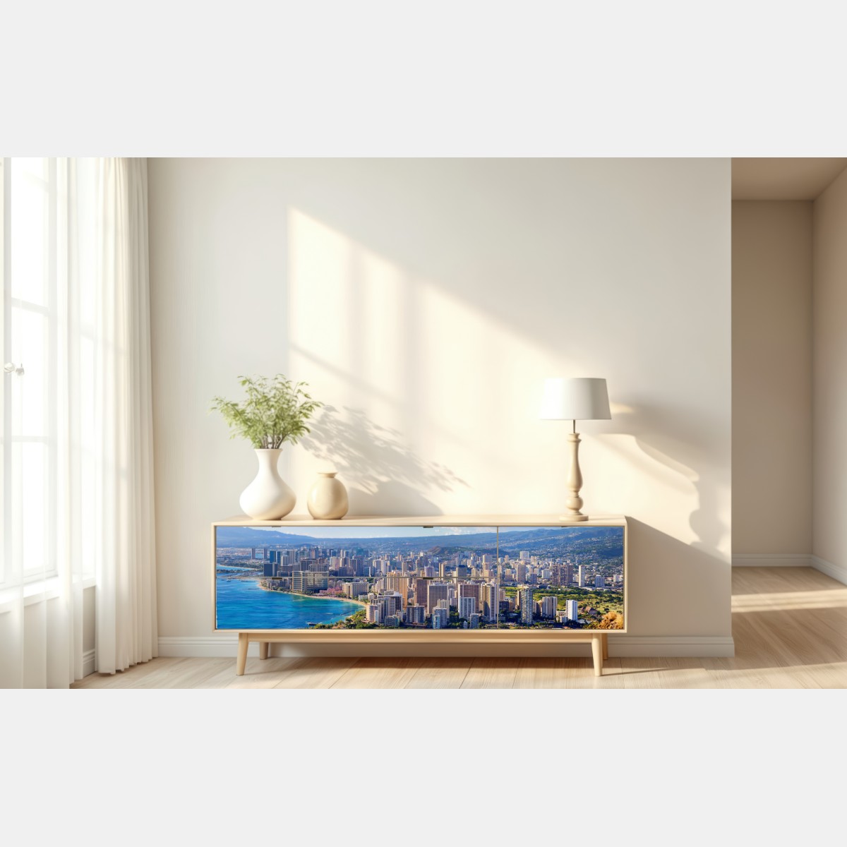 Naklejka repozycjonowalna panoramiczny widok na nadmorskie miasto – Wallissimo® Naklejka repozycjonowalna panoramiczny widok na nadmorskie miasto – Wallissimo®