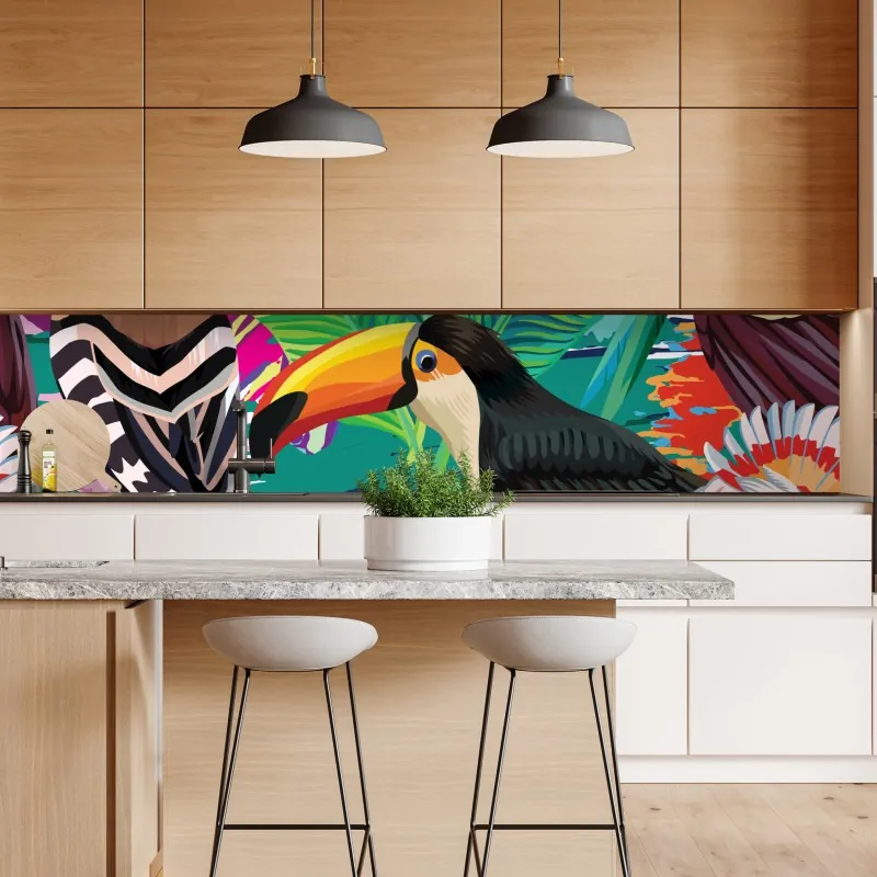 Naklejka repozycjonowalna żywe tropikalne ptaki w dżungli – Wallissimo® Naklejka repozycjonowalna żywe tropikalne ptaki w dżungli – Wallissimo®