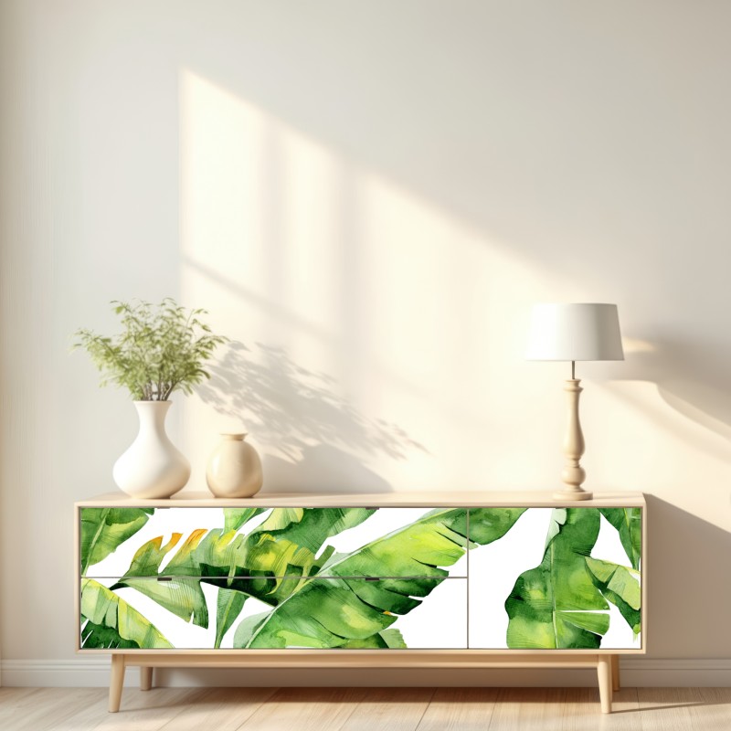Naklejka repozycjonowalna tropikalny wzór z liśćmi bananowca w akwareli – Wallissimo® Naklejka repozycjonowalna tropikalny wzór z liśćmi bananowca w akwareli – Wallissimo®