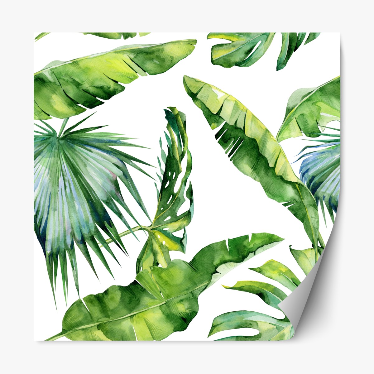 Repositionable sticker tropical watercolor palm leaves design