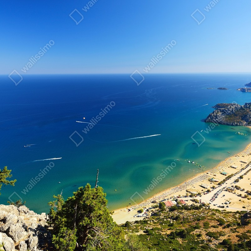 Naklejka repozycjonowalna spokojna turkusowa panorama wybrzeża – Wallissimo® Naklejka repozycjonowalna spokojna turkusowa panorama wybrzeża – Wallissimo®