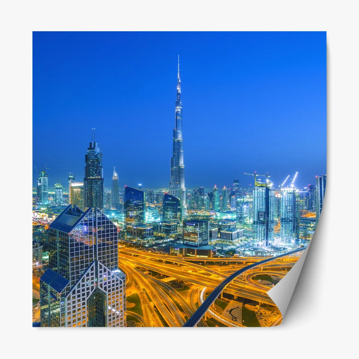 Naklejka repozycjonowalna panorama Dubaju o zmierzchu – Wallissimo® Naklejka repozycjonowalna panorama Dubaju o zmierzchu – Wallissimo®