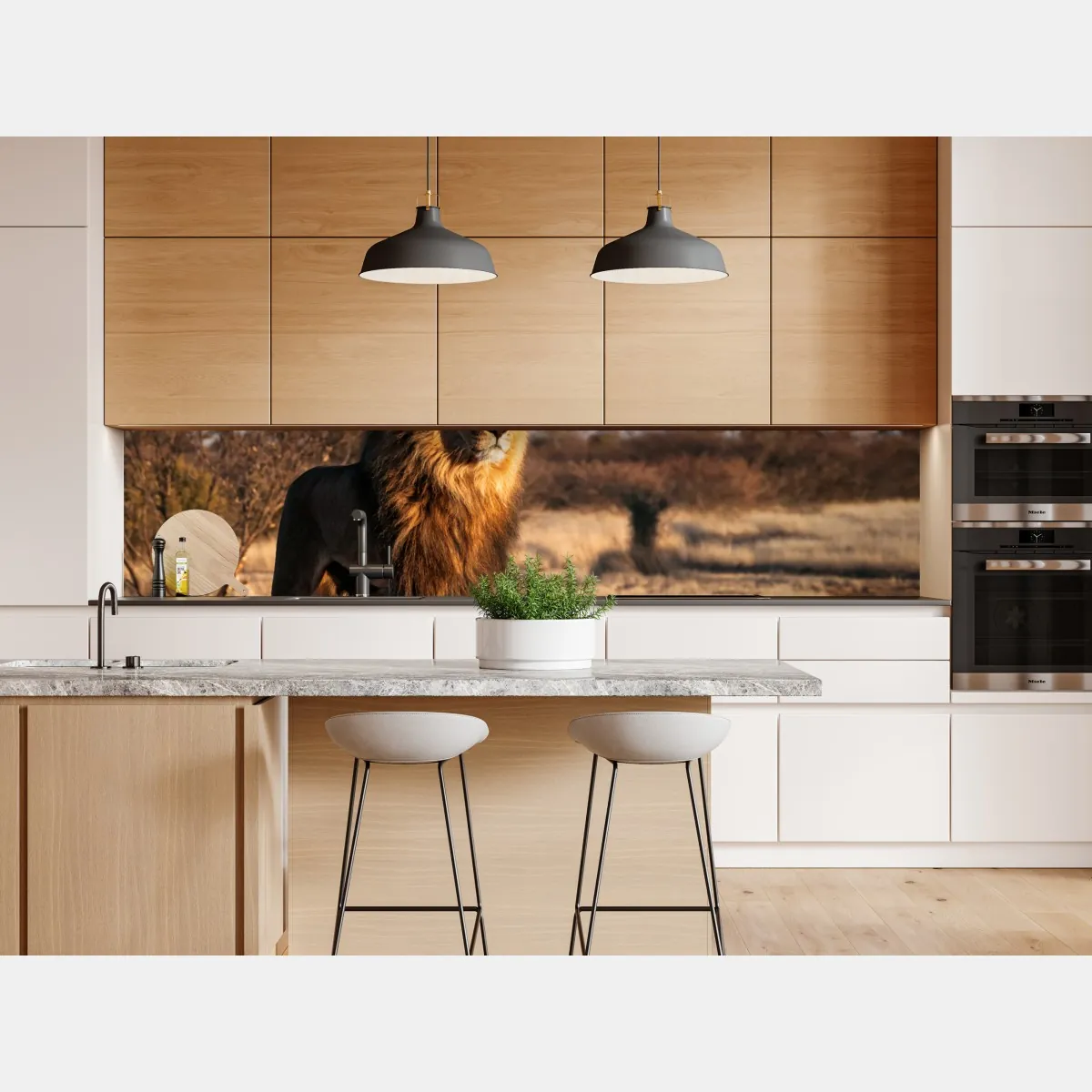 Naklejka repozycjonowalna władczy lew na sawannie – Wallissimo® Naklejka repozycjonowalna władczy lew na sawannie – Wallissimo®