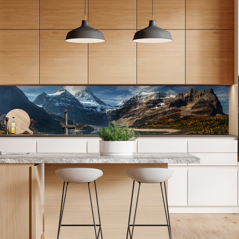 Naklejka repozycjonowalna ośnieżone szczyty odbite w jesiennym alpejskim jeziorze – Wallissimo® Naklejka repozycjonowalna ośnieżone szczyty odbite w jesiennym alpejskim jeziorze – Wallissimo®