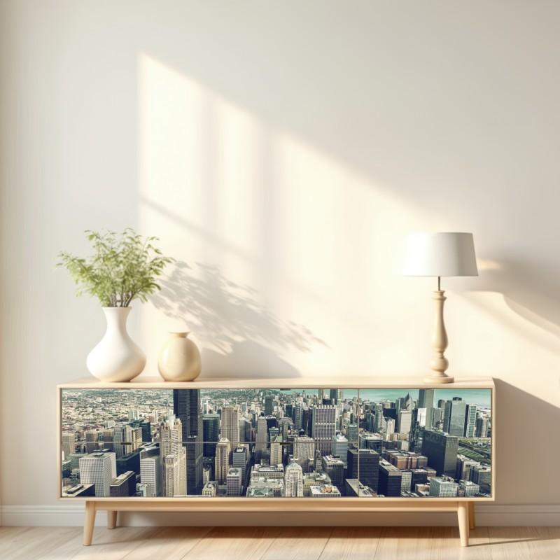 Naklejka repozycjonowalna Chicago panorama miasta z lotu ptaka w turkusowych tonach – Wallissimo® Naklejka repozycjonowalna Chicago panorama miasta z lotu ptaka w turkusowych tonach – Wallissimo®