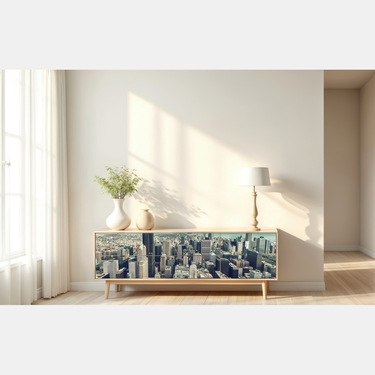 Naklejka repozycjonowalna Chicago panorama miasta z lotu ptaka w turkusowych tonach – Wallissimo® Naklejka repozycjonowalna Chicago panorama miasta z lotu ptaka w turkusowych tonach – Wallissimo®