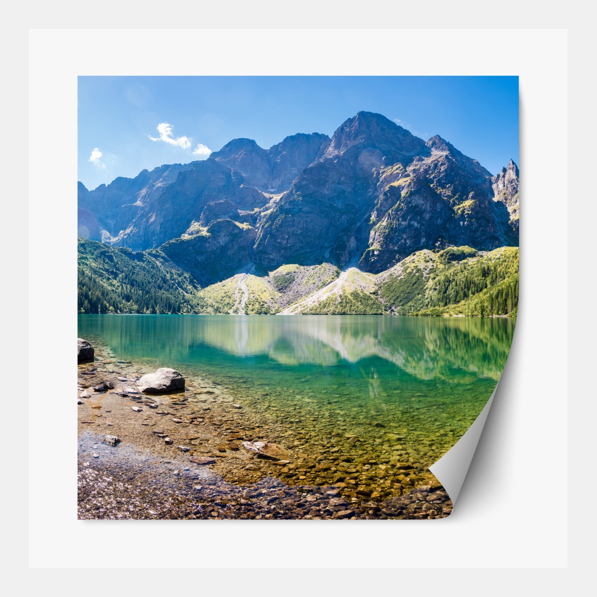 Repositionable sticker tranquil alpine lake panorama
