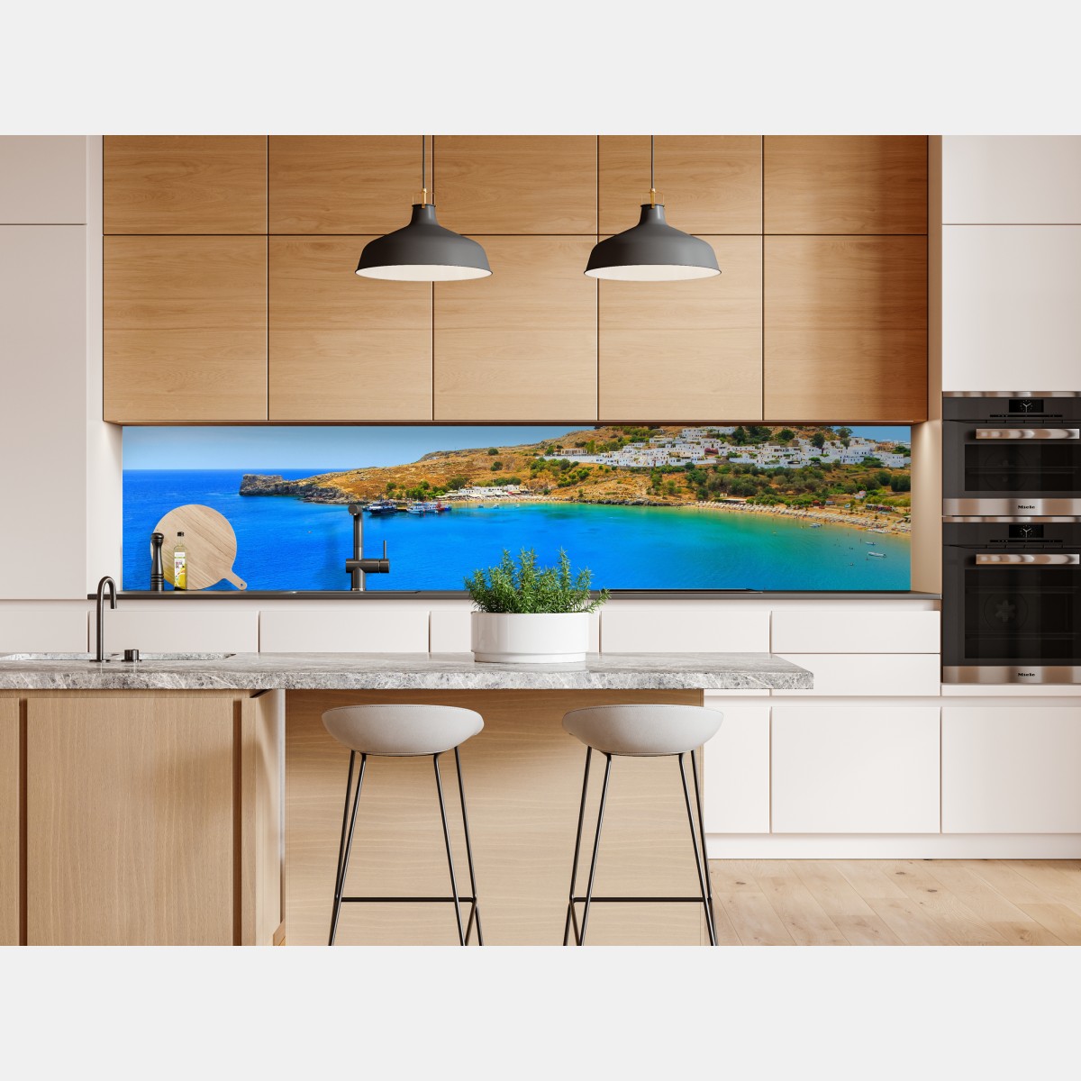 Naklejka repozycjonowalna słoneczna zatoka z nadmorskim miasteczkiem – Wallissimo® Naklejka repozycjonowalna słoneczna zatoka z nadmorskim miasteczkiem – Wallissimo®