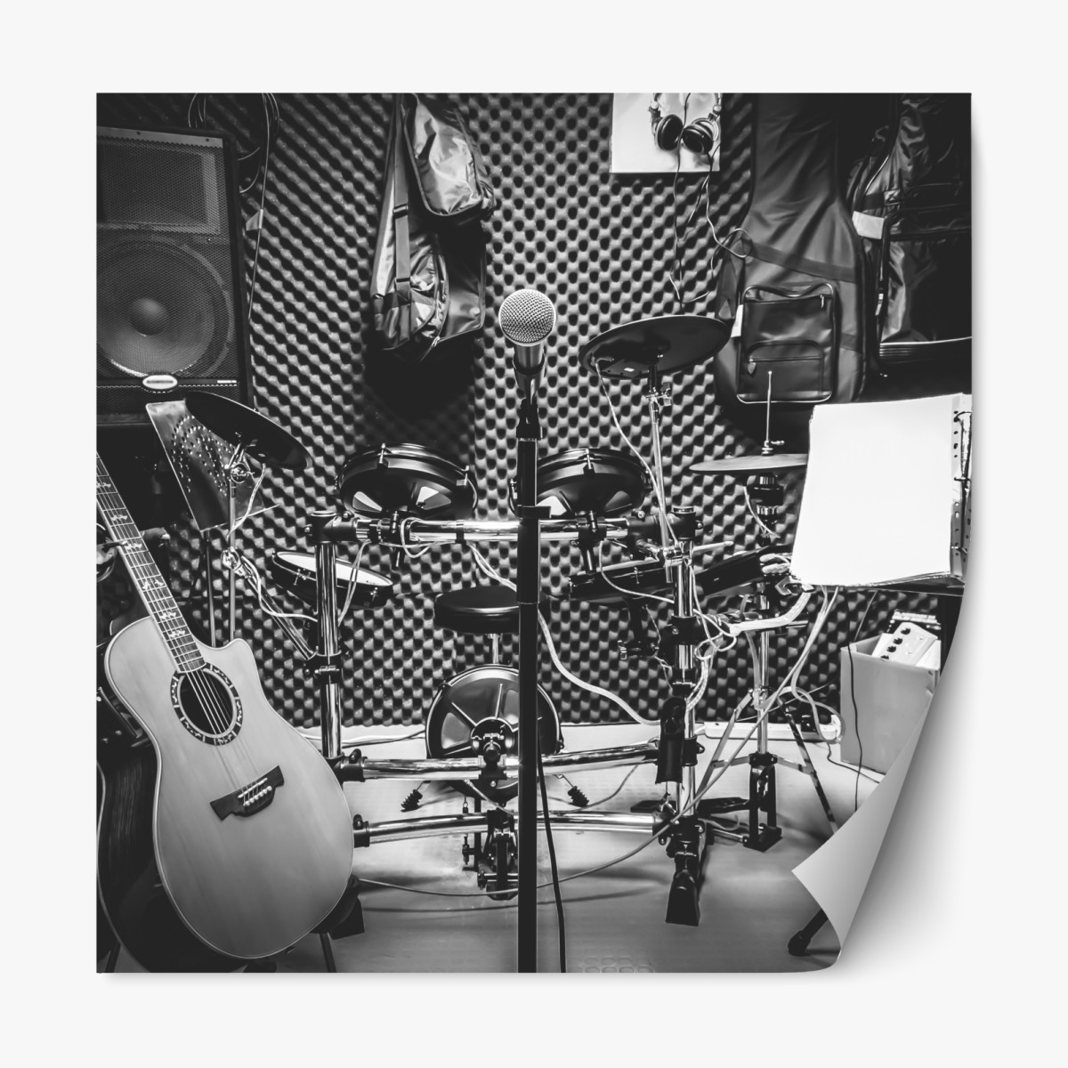 Repositionable sticker monochrome music studio corner